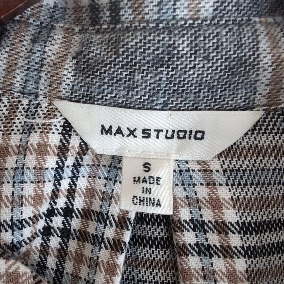 Max Studio Women's Grey/Blue/Tan Button Up Shirt Plaid Flannel, Size Small - Picture 3 of 6